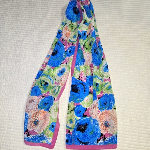 Vintage Honey Floral Patterned Scarf with Pink Border - Picture 5 of 5